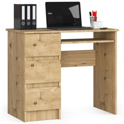 Schreibtisch 90 cm 3 Schubladen Links Computertisch B90 x H77 x T50 cm