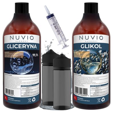 NUVIO Set - Propylenglykol 1L + Pflanzliches Glycerin 1L + 2x Gorilla Flaschen + Spri