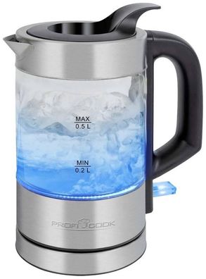 Glas-Wasserkocher ProfiCook 0,5l, Edelstahl & Glas