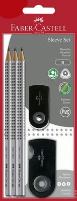 Faber Castell Bleistift Sleeve B silber/schwarz Rad. + Spitzer