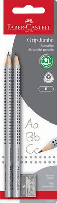 Faber Castell Bleistift Grip Jumbo B silber 2er Spitzer