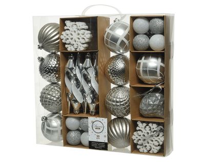 Weihnachtskugeln Kunststoff mit Eiszapfen 4-8cm silber, 50er Set