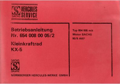 Betriebsanleitung Hercules Nr. 654 008 00 05/2, KX 5, Kleinkraftrad