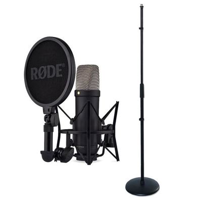 Rode NT1 5th Gen Studio-Mikrofon Schwarz mit geradem Mikrofonständer