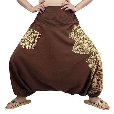 Weite Aladinhose | Haremshose mit Tasche | Pluderhose mit indischem Muster