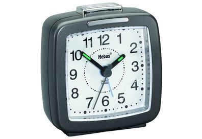 MEBUS Quarzwecker 26483 mit Beleuchtung 7x7cm anthrazit 