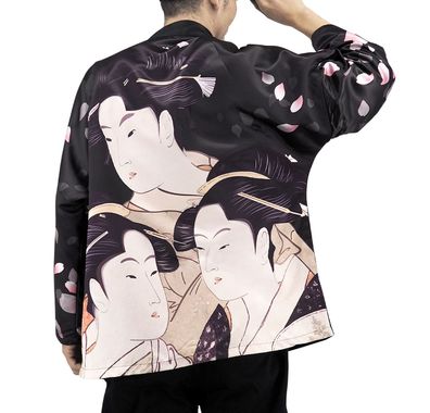 Kimono Jacke mit japanischem Geisha Motiv | Haori Umhang mit asiatischem Motiv