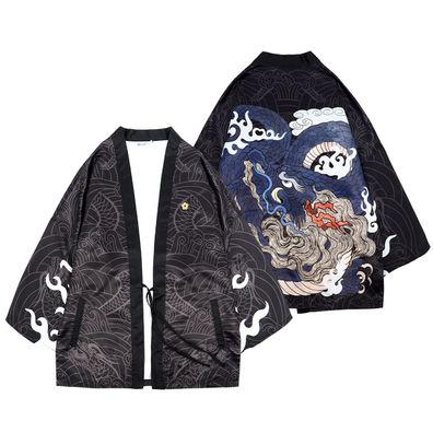 Kimono Jacke mit japanischem Drachen Motiv | traditioneller Japan Haori Umhang
