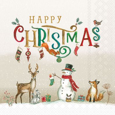 Servietten Papier 33x33cm 3-lagig mit Happy Christmas Motiv 20 Stk