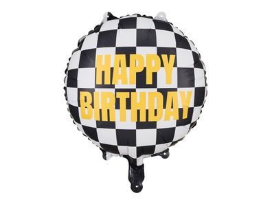 Folienballon Happy Birthday Zielflagge Muster 35cm Schwarz / Weiß