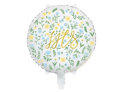 Folienballon IHS mit Blumen Motiv 45cm rund Weiß Gold Grün