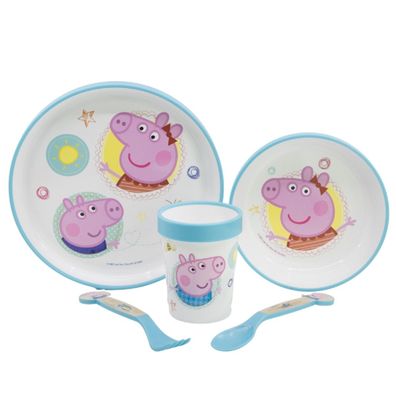 Peppa Pig Teller-Set Mikrowellengeeignet 5-teiliges Kindergeschirr mit rutschfeste
