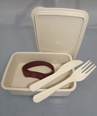 Lunchbox Eco Break aus Bambus mit Besteck nachhaltig 16,5 x 11 x 5 cm Neuware