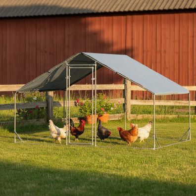 Hühnerstall Auslauf Freilaufgehege aus Metall mit Sonnendach Regenschutz Außengehege
