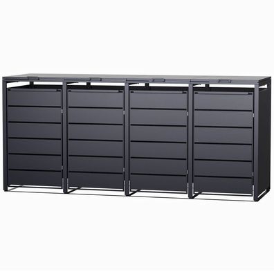 Ramroxx 4er Mülltonnenbox Metall anthrazit 260x80x116 cm mit Magnettüren