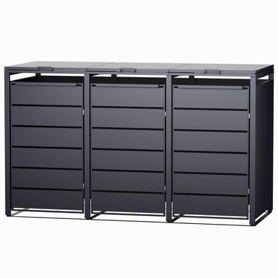 Ramroxx 3er Mülltonnenbox Metall anthrazit 196x80x116 cm mit Magnettüren