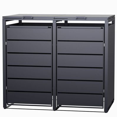 Ramroxx 2er Mülltonnenbox Metall anthrazit 132x80x116 cm mit Magnettüren