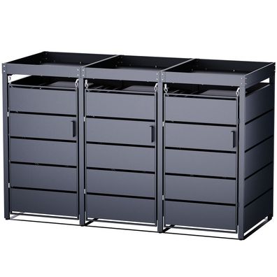 3er Mülltonnenbox mit Blumenkasten und Magnettüren 196 * 80 * 124cm