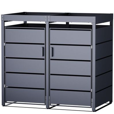 2er Mülltonnenbox mit Blumenkasten und Magnettüren 132 * 80 * 124cm