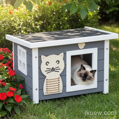 Katzenhütte Katzenhaus Katzenbox Katzenvilla Katzenhöhle Grau Weiss
