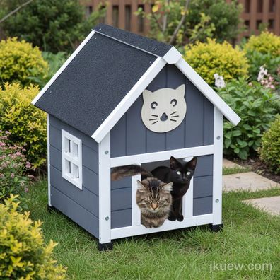 Katzenhaus Katzenvilla Katzenkiste Katzenhütte Grau Weiss