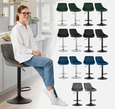 2er Set Barhocker aus Velours elegant Küchenhocker Tresenhocker Höhenverstellung