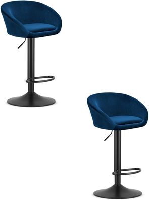 2X Barhocker aus Velours Drehbar Höhenverstellbar Tresenhocker Küchenhocker Blau