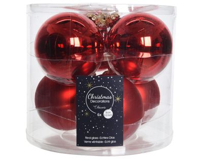 Weihnachtskugeln Glas 8cm 6 Stück - Weihnachtsrot