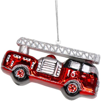Christbaumschmuck Glas 10,5cm Feuerwehrauto Figur Rot / Silber