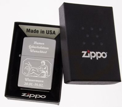 Zippo Feuerzeug Chrome Satin Wassermann