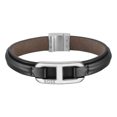 Boss Herren Armband 1580783M Leder, Edelstahl, Schwarz