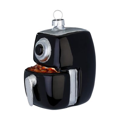 Christbaumschmuck Glas 9,5cm Airfryer Fritteuse Figur Schwarz