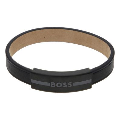 Boss 1580490M Armband Herren, Leder, Schwarz, Edelstahl