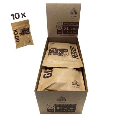 Gizeh Unbleached XL Slim Filter 10x 120 Stück biologisch abbaubar (ehem. PURE)