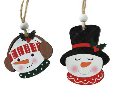 Christbaumschmuck Schneemann Holz 10cm Figuren 8er Set Weiß / Rot