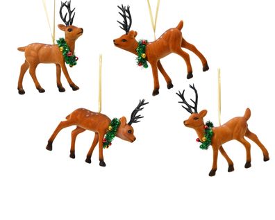 Christbaumschmuck Hirsch 12cm Kunststoff Samt 1 Stück sortiert Braun