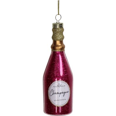 Christbaumschmuck Glas 12,2cm Champagnerflasche Figur Pink