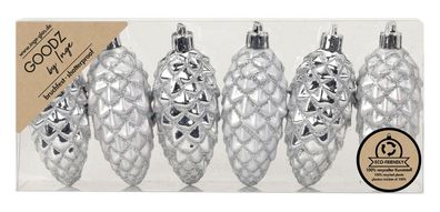 Christbaumschmuck Zapfen 9cm Kunststoff 6er Set - Silber