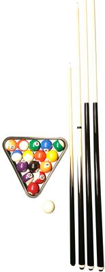 John West Billard Einsteiger Set - Kugeln + Triangel + 4 Queues (145, 122 + 92)