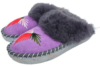 Lammfell Warme Hausschuhe Latschen Gr.39 NEU, Schaffell/ -leder Handarbeit * Lila*
