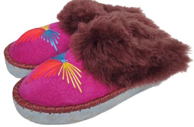 Lammfell Warme Hausschuhe Latschen Gr.38 NEU, Schaffell/ -leder Handarbeit * Rosa*