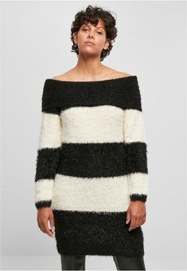 Urban Classics Damen Kleid Ladies Off Shoulder Feather Dress Black/Whitesand