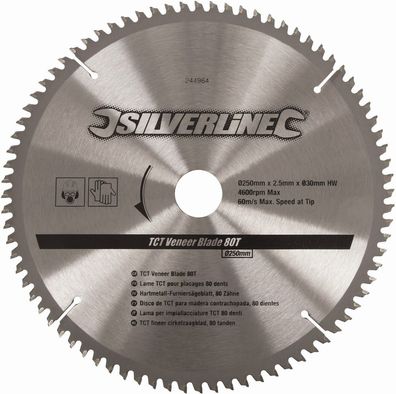 Silverline Sägeblätter Hartmetall-Furniersägeblatt, 80 Zähne 250 x 30,