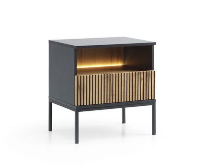 Nachttisch SENTO S54 Nachtschrank 54x56x39 cm mit Led Schublade Schwarz/ Wotan Eiche