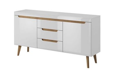 Kommode Sideboard NORDI in Skandinavische Stil Weiß/ Weiß Hochglanz