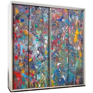 Schwebetürenschrank Penelopa 205 Kleidereschrank mit Grafiken Farbiges Holz