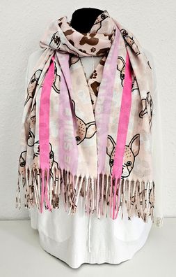XL Winterschal Wendeschal Schal Tuch Halstuch weiche Viskose Hunde Beige/Pink/Taupe