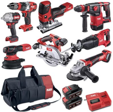 FLEX Akku-Combo Set XXL 18V Bohrhammer Säbelsäge Winkelschleifer Handkreissäge