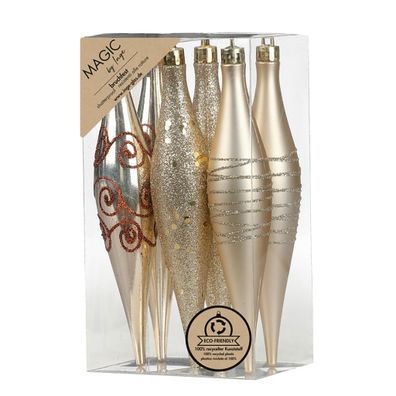 Christbaumschmuck Eiszapfen 15cm Kunststoff 6er Set - Creamy Gold
