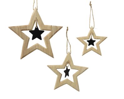 Christbaumschmuck Stern Figuren 11-19cm Holz 3er Set Natur